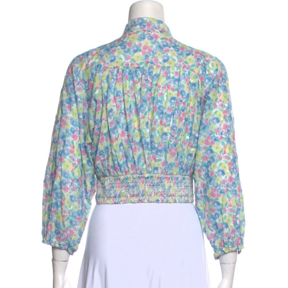 LoveShackFancy Floral Print Mock Neck Crop Top - Picture 2 of 4